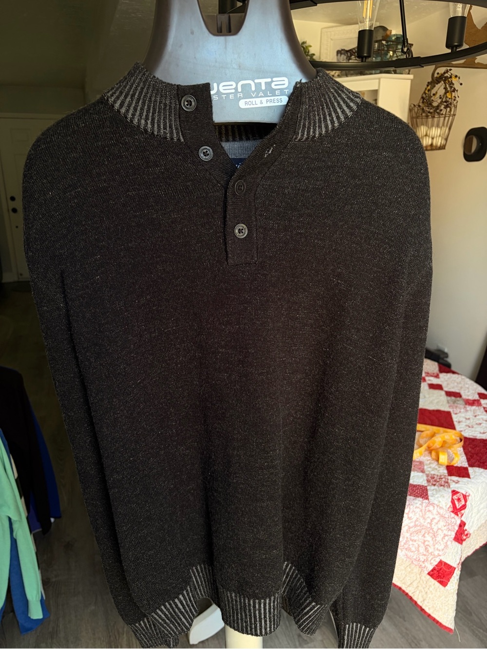 johnnie-O Dark Charcoal V-Neck Henley Sweater